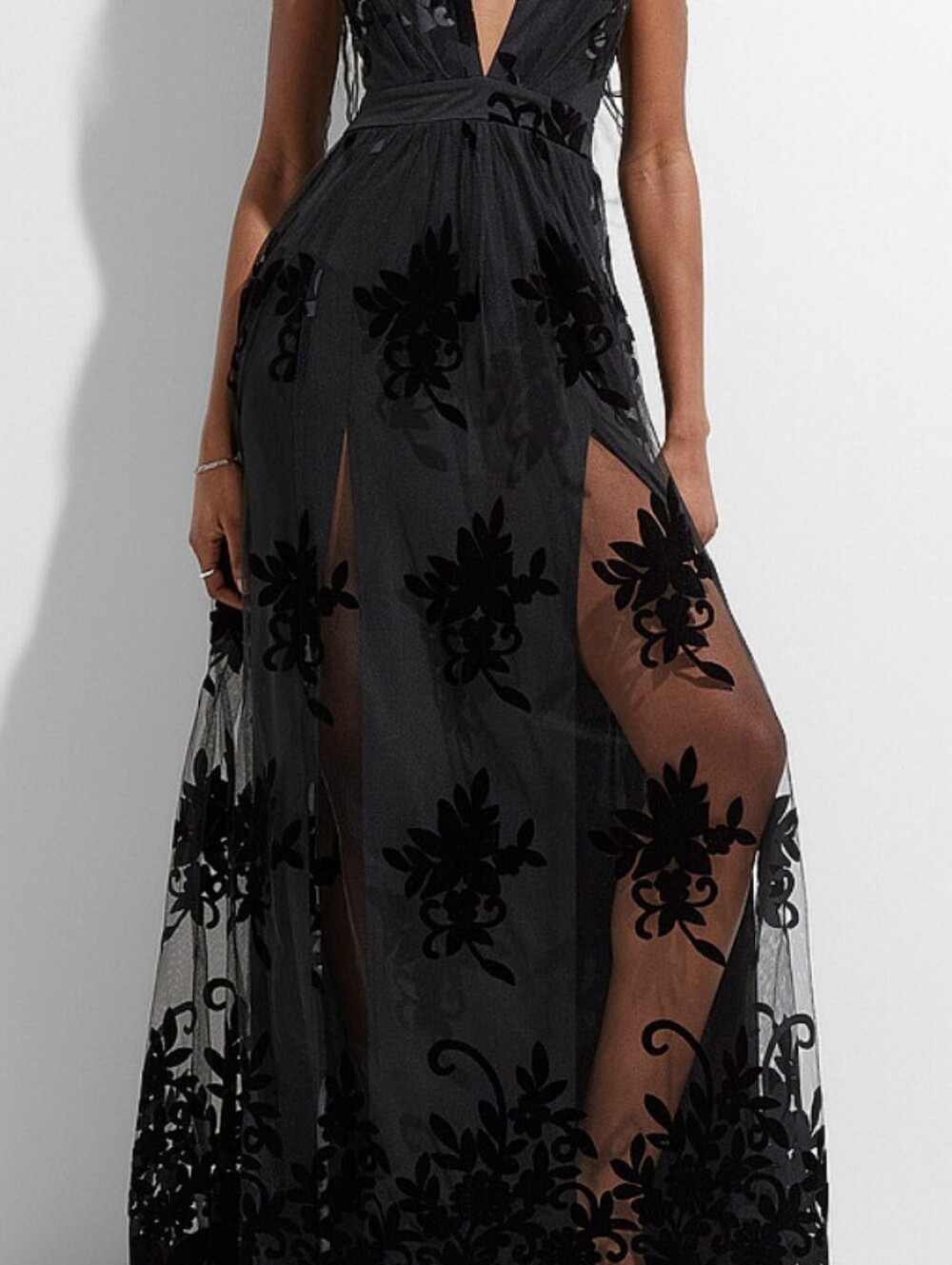 Sheer Black Floral Maxi Dress